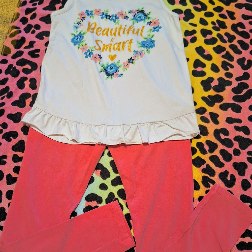 Girls' Floral Graphic Top and Pink Leggings Set
